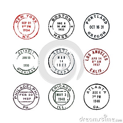 Set of vintage postage stamps. vector illustration Vector Illustration