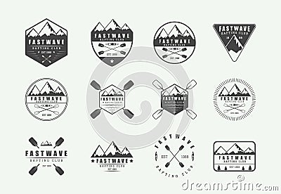 Set of vintage rafting logo, labels and badges. Graphic Art. Vector Illustration