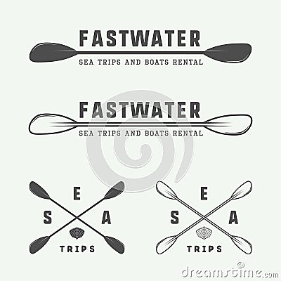 Set of vintage rafting logo, labels and badges. Vector Illustration