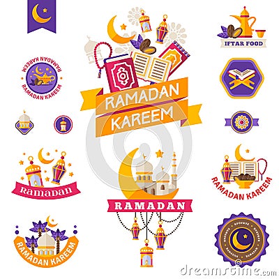 Set Of Vintage Ramadan Kareem Badges Vector Illustration