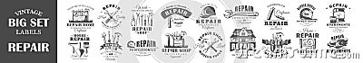 Set of vintage repair labels Vector Illustration