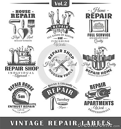 Set of vintage repair labels. Vol.2 Vector Illustration