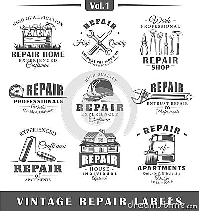 Set of vintage repair labels. Vol.1. Vector Illustration