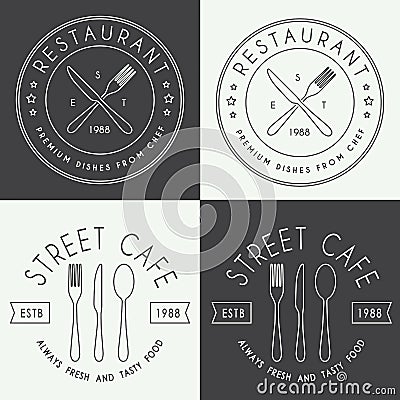 Set of vintage restaurant linear vector logo, badge and emblem Vector Illustration