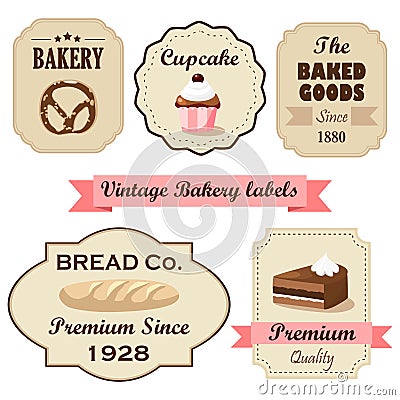 Set of vintage retro bakery labels, stamps and des Vector Illustration