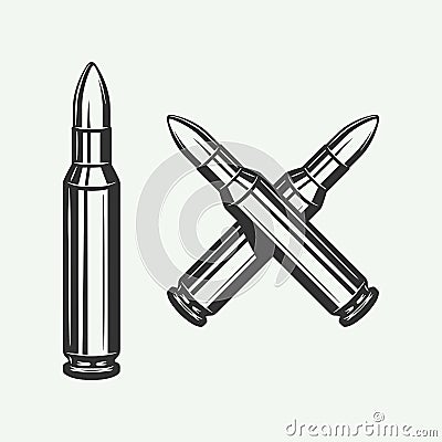 Set of vintage retro bullets. Can be used for logo, emblem, badge, poster design. Line woodcut style. Vector Illustration