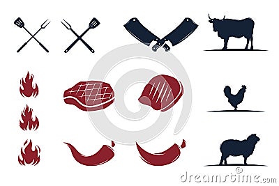 Set of vintage retro grill barbecue barbeque logo with white background Vector Illustration