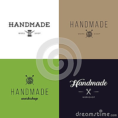 Set of vintage retro handmade badges, labels and logo elements, retro symbols for local sewing shop, knit club, handmade artist or Stock Photo