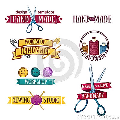 Set of vintage retro handmade badges, labels and Vector Illustration