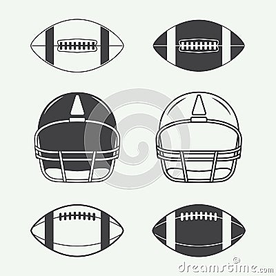 Set of vintage rugby and american football labels, emblems, logo Vector Illustration