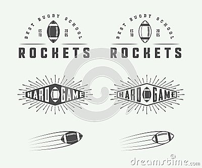 Set of vintage rugby and american football labels, emblems and logos Vector Illustration