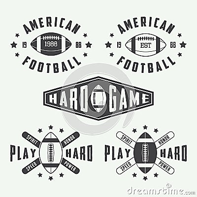 Set of vintage rugby and american football labels, emblems and logos Vector Illustration