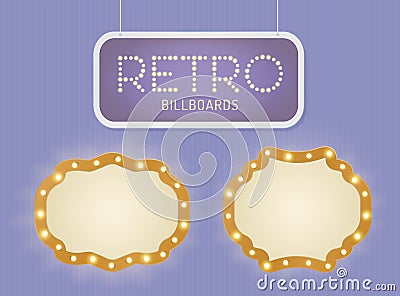 Set of vintage shining retro light banner with lightbulbs. Realistic lights with transparent glow. Vector illustration. Vector Illustration