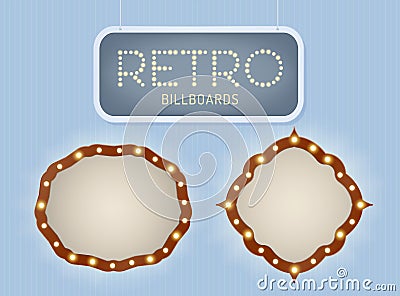 Set of vintage shining retro light banner with lightbulbs. Realistic lights with transparent glow. Vector illustration. Vector Illustration