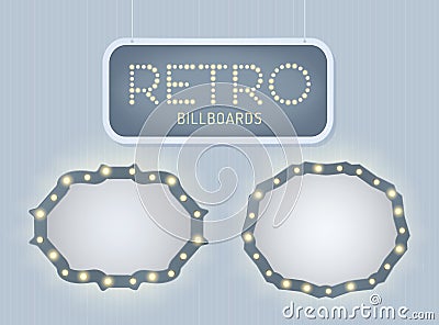 Set of vintage shining retro light banner with lightbulbs. Realistic lights with transparent glow. Vector illustration. Vector Illustration