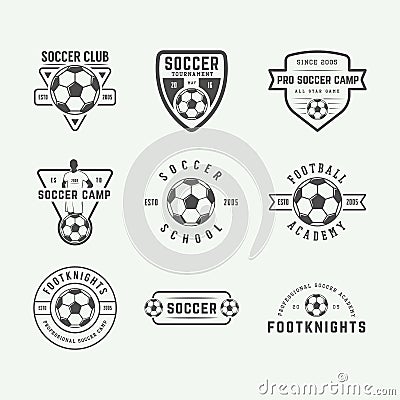 Set of vintage soccer or football logo, emblem, badge. Vector Illustration