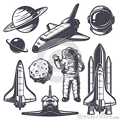 Set of vintage space elements Vector Illustration