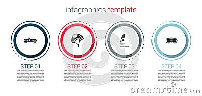 Set Vintage sport racing car, Helmet, Windsurfing and Ski goggles. Business infographic template. Vector Vector Illustration