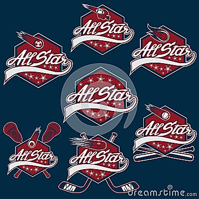 Set of vintage sports all star Vector Illustration