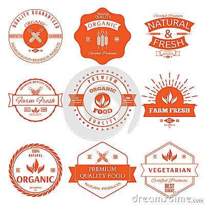 Set of vintage style elements for labels and badges for organic food Vector Illustration