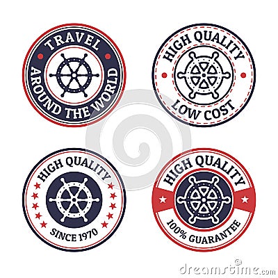 Set of vintage style sea and summer nautical signs, badges and l Vector Illustration