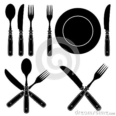 Vintage Cutlery Silhouettes designs Vector Illustration