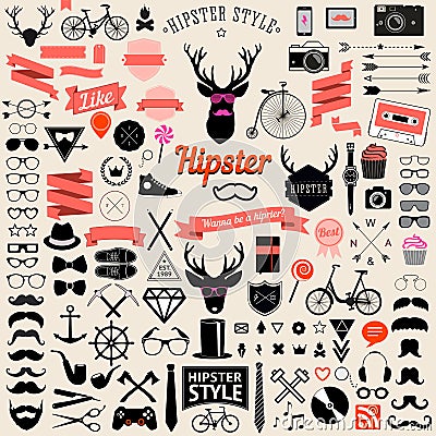 Set of vintage styled design hipster icons. Vector signs and symbols templates Vector Illustration