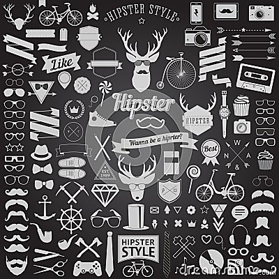 Set of vintage styled design hipster icons. Vector signs and symbols templates Vector Illustration