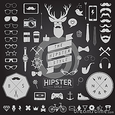 Set of vintage styled design hipster icons. Vector signs and symbols templates Vector Illustration