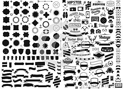 Set of vintage styled design hipster icons Vector signs and symbols templates phone, gadgets, sunglasses, mustac Vector Illustration