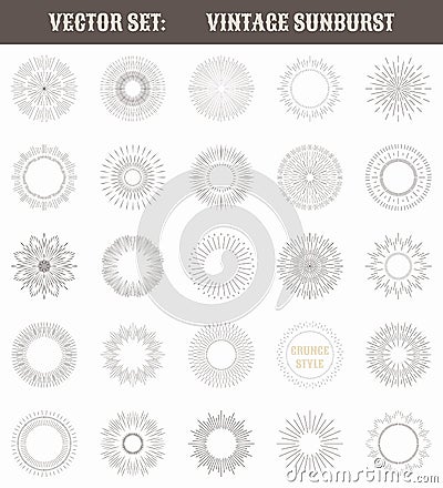 Set of vintage sunburst. Geometric shapes and Vector Illustration