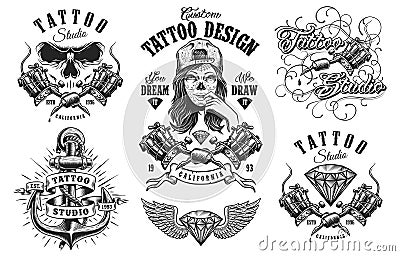 Set of vintage tattoo emblems Vector Illustration