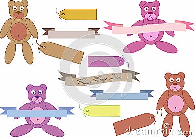 Set of vintage teddy bears Cartoon Illustration