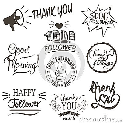 Set of vintage Thank you badges, labels Vector Illustration