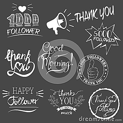 Set of vintage Thank you badges, labels Vector Illustration