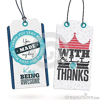 Set of Vintage Thank You Tags Vector Illustration
