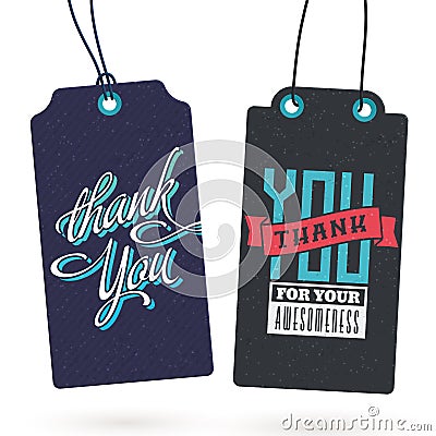 Set of Vintage Thank You Tags Vector Illustration