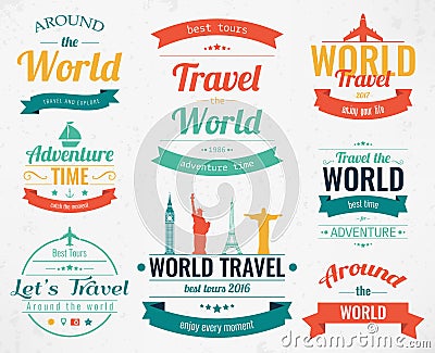 Set of vintage Travel badges and labels. Holiday Elements Icons. Travel and Tourism. Vector Vector Illustration