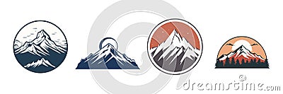 Set of vintage travel mountains badges. Mountain expedition logo design isolated. Vector Illustration