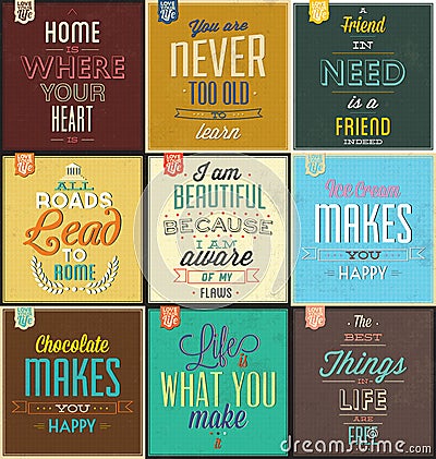 Set Of Vintage Typographic Backgrounds - Motivational Quotes Vector Illustration