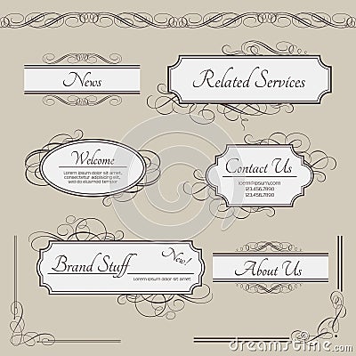 Set of vintage vector labels, frames, borders Vector Illustration