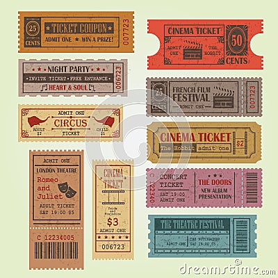 Set of vintage vector tickets Vector Illustration