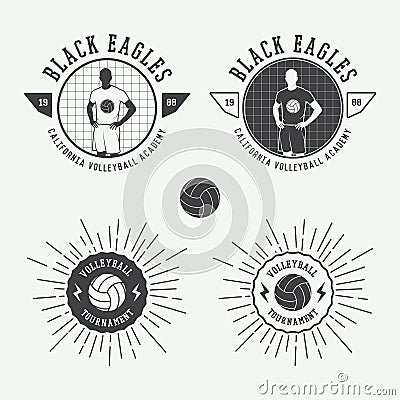 Set of vintage volleyball labels, emblems and logo. Vector Illustration