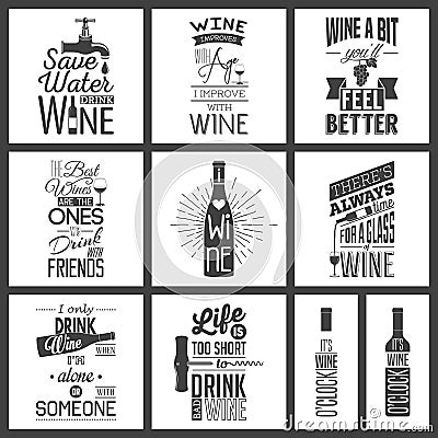 Set of vintage wine typographic quotes Vector Illustration