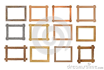 Set of Vintage wood picture frame isolated on white Stock Photo