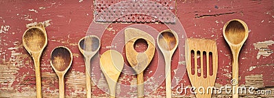 Set of vintage wooden spoons, kitchen utensils, cooking,food, culinary concept, flat lay Stock Photo