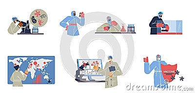 Set of virologist people working flat style, vector illustration Vector Illustration
