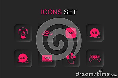 Set Virtual reality, 360 degree view, glasses, Gamepad, Augmented AR and icon. Vector Vector Illustration