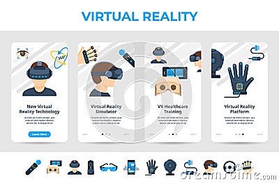 Set virtual reality simulator landing page design vector flat illustration. Augmented or extended vr Vector Illustration