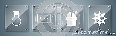 Set Virus, Astronomical observatory, XYZ Coordinate system and Test tube and flask. Square glass panels. Vector Vector Illustration